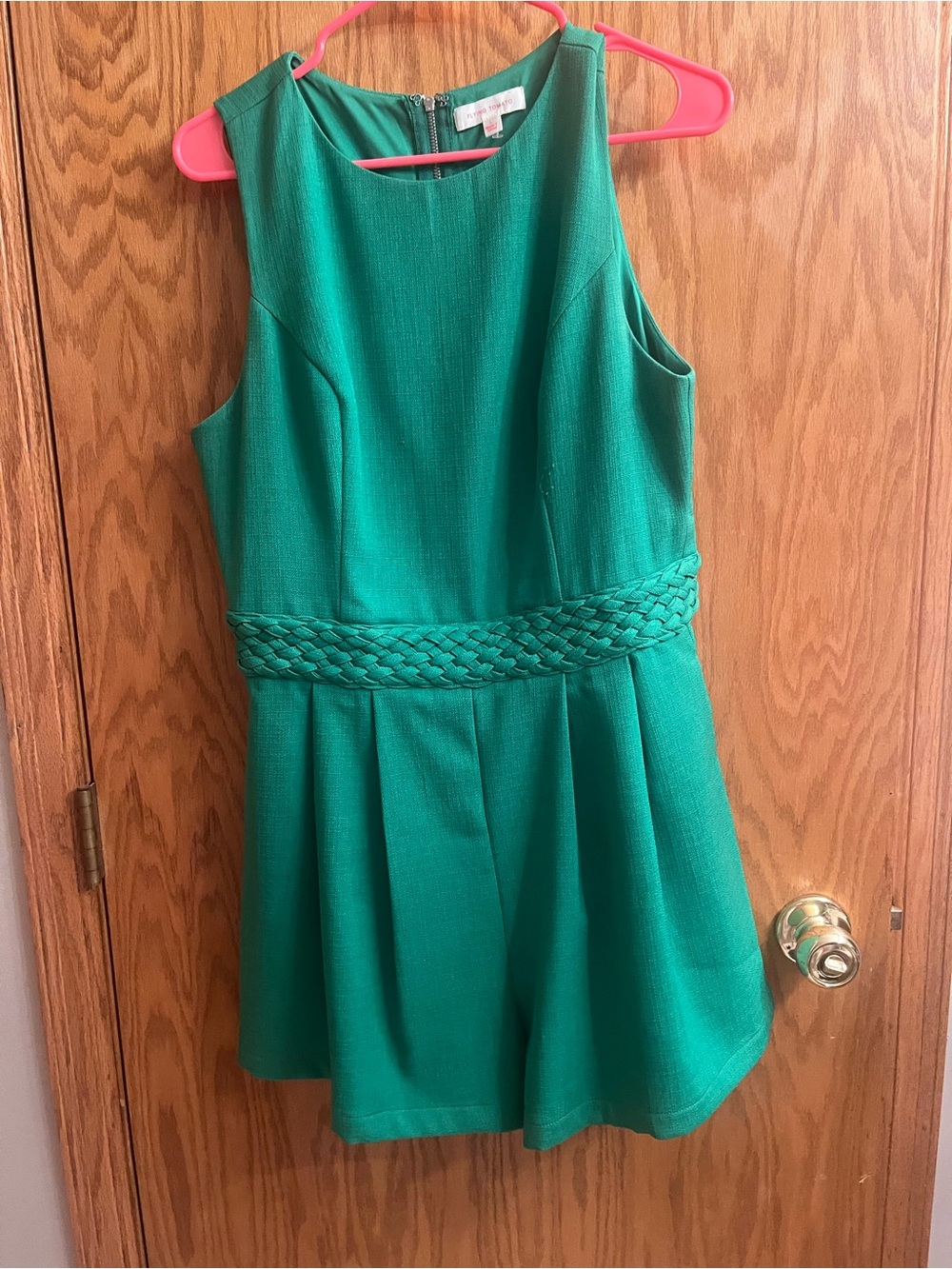Flying Tomato Emerald Green Textured Dress with Zipper Detail